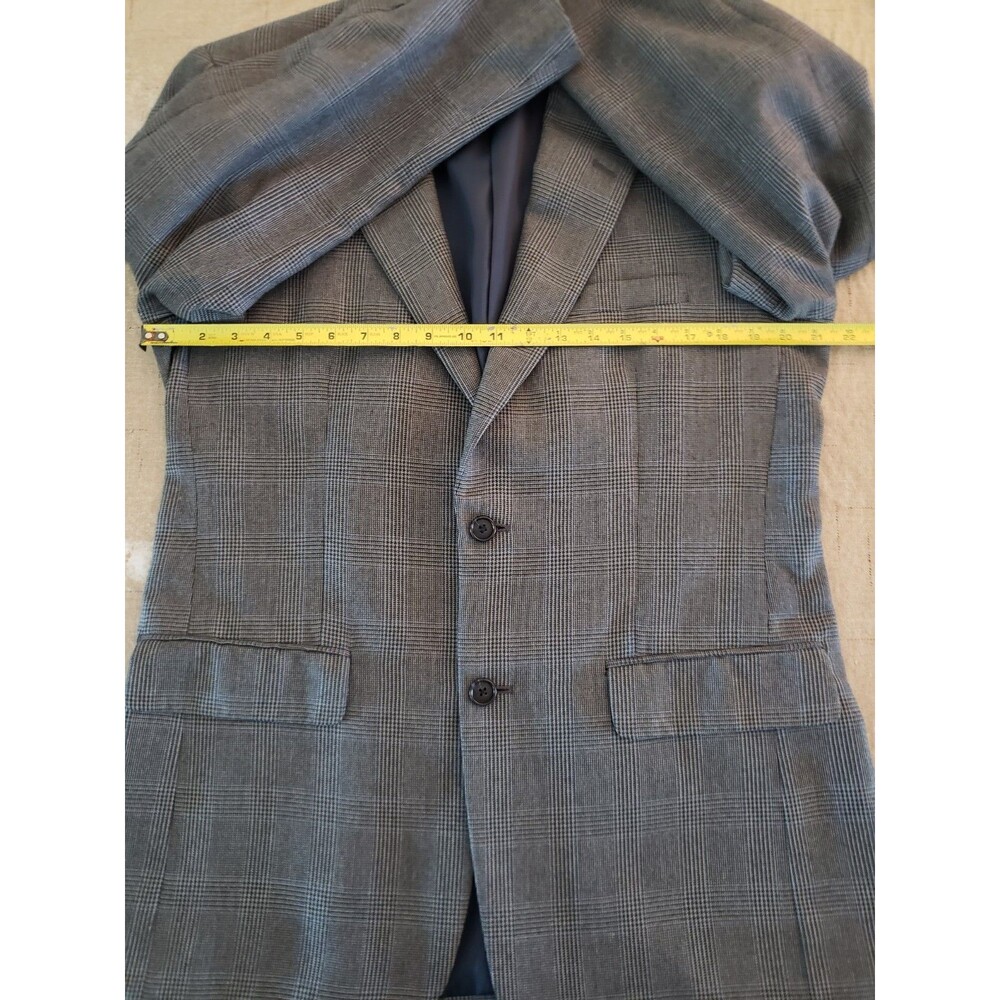 Club Room Men's Sport Coat Blazer 2 Button Gray Plaid Poly Blend 40R Blue Stripe - Picture 11 of 14
